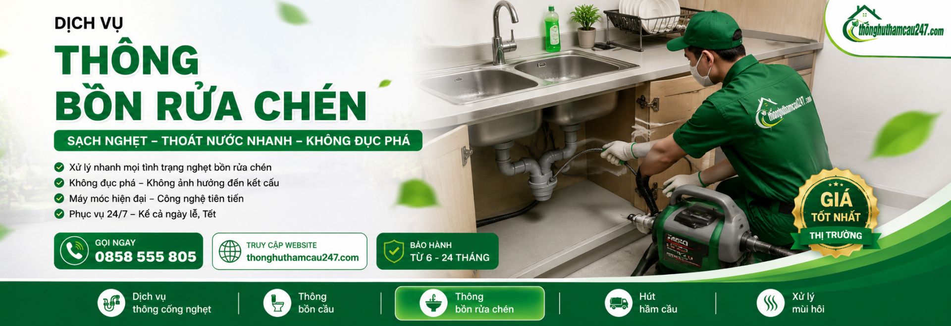Dịch vụ thông bồn rửa chén chuyên nghiệp Thông Hút Hầm Cầu 247